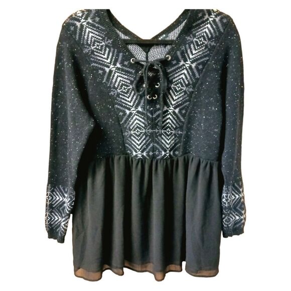 TORRID New Plus Size Black Lace-Up Chiffon Peplum Sweater 1X - Picture 1 of 14